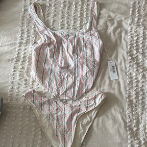 Frankie's Bikinis Pink and White Striped Bikini